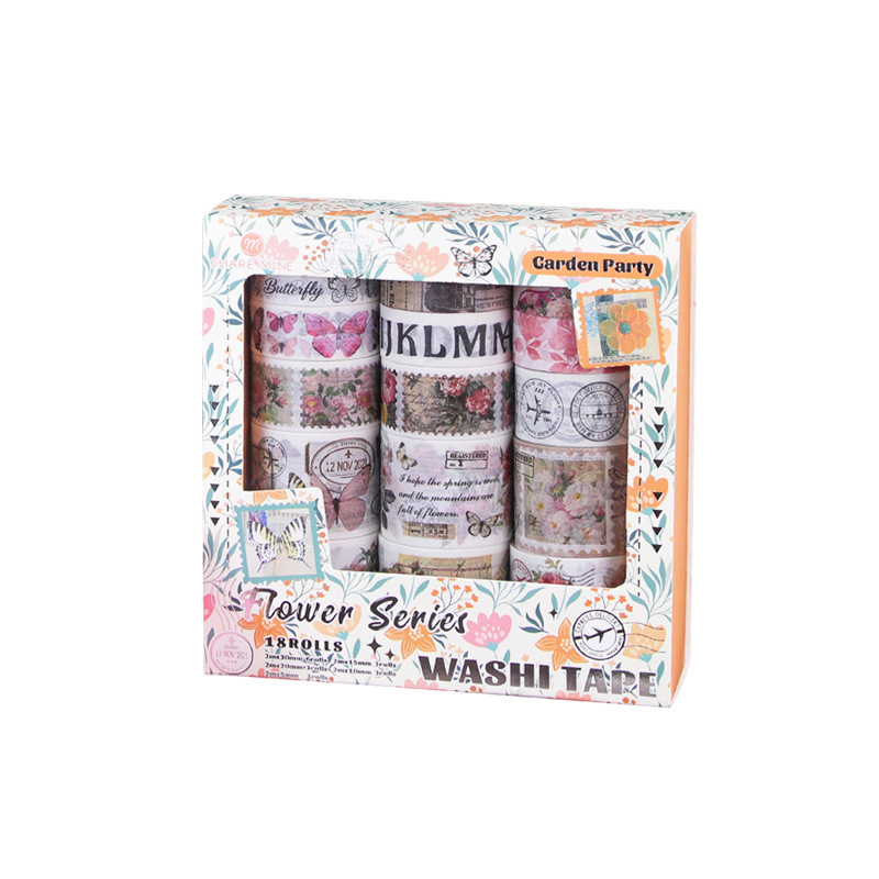 Seria Retro cu Plante și Flori: set de 18 role de bandă Washi pentru amenajare peisaje, decorarea jurnalului și materiale de fundal