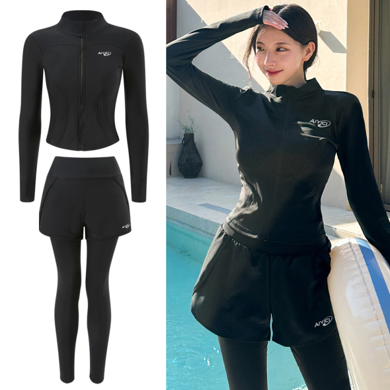 Ženski dvodjelni kostim za ronjenje s dugim rukavima i dugim hlačama, UV zaštita, pogodan za šnorkanje i surfanje, rash guard, kupaći za tople izvore i plažu