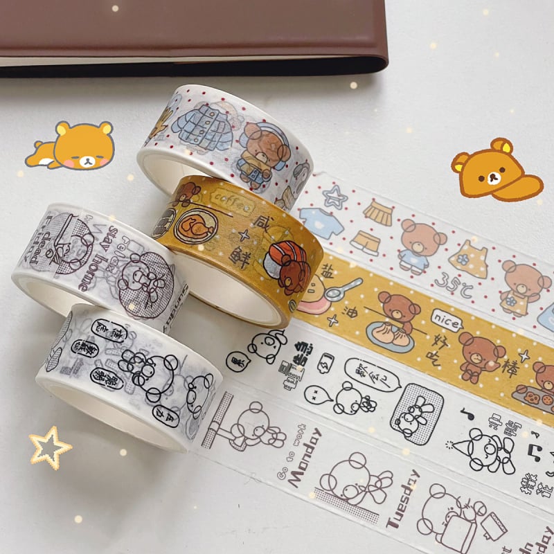 Waka Waka Jurnal cu Bandă Washi, Ursuleț, Autocolante decorative drăguțe în stil japonez pentru colaje