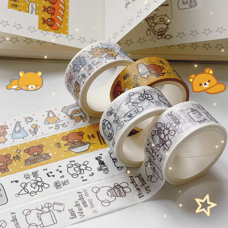 Waka Waka Jurnal cu Bandă Washi, Ursuleț, Autocolante decorative drăguțe în stil japonez pentru colaje