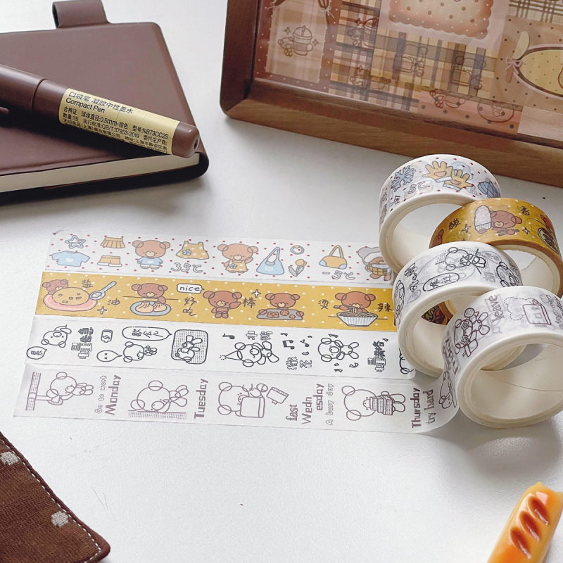 Waka Waka Jurnal cu Bandă Washi, Ursuleț, Autocolante decorative drăguțe în stil japonez pentru colaje
