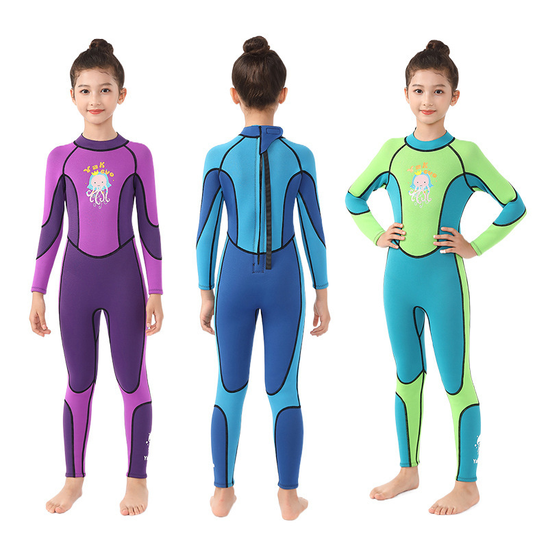Yakevo 2,5 mm dječji ženski wetsuit za ronjenje, jednodijelni, s dugim rukavima i dugim nogama, neoprenski, s karikaturnim uzorkom