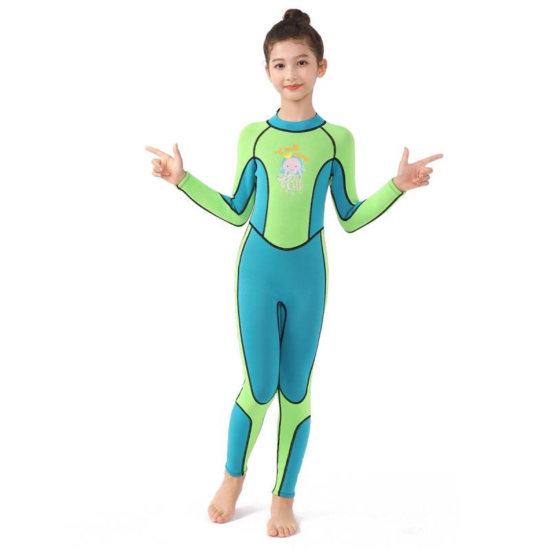 Yakevo 2,5 mm dječji ženski wetsuit za ronjenje, jednodijelni, s dugim rukavima i dugim nogama, neoprenski, s karikaturnim uzorkom