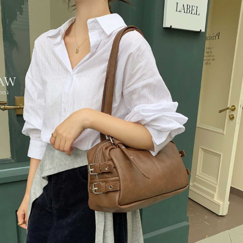 Ženska torbica Boston s oblikom jastuka, velika kapaciteta, PU koža, crossbody ili na rame