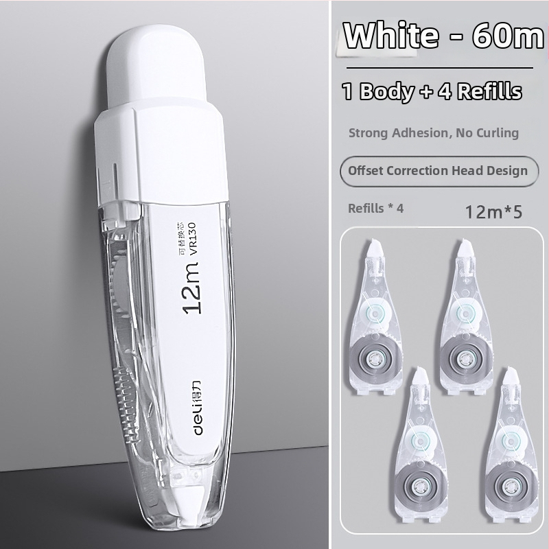 Deli VR130 bandă corectoare tip stilou cu miez înlocuibil, pentru elevi, capacitate mare, lățime miez 5 mm, carcasă verde/albastru/negru