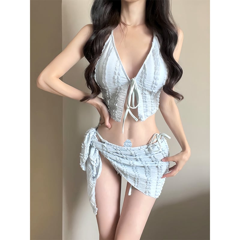Ženski bikini set od tri dijela s prekrivanje trbuha - korejski INS stil, luksuzan izgled, mršavljenje, za odmor i toplice