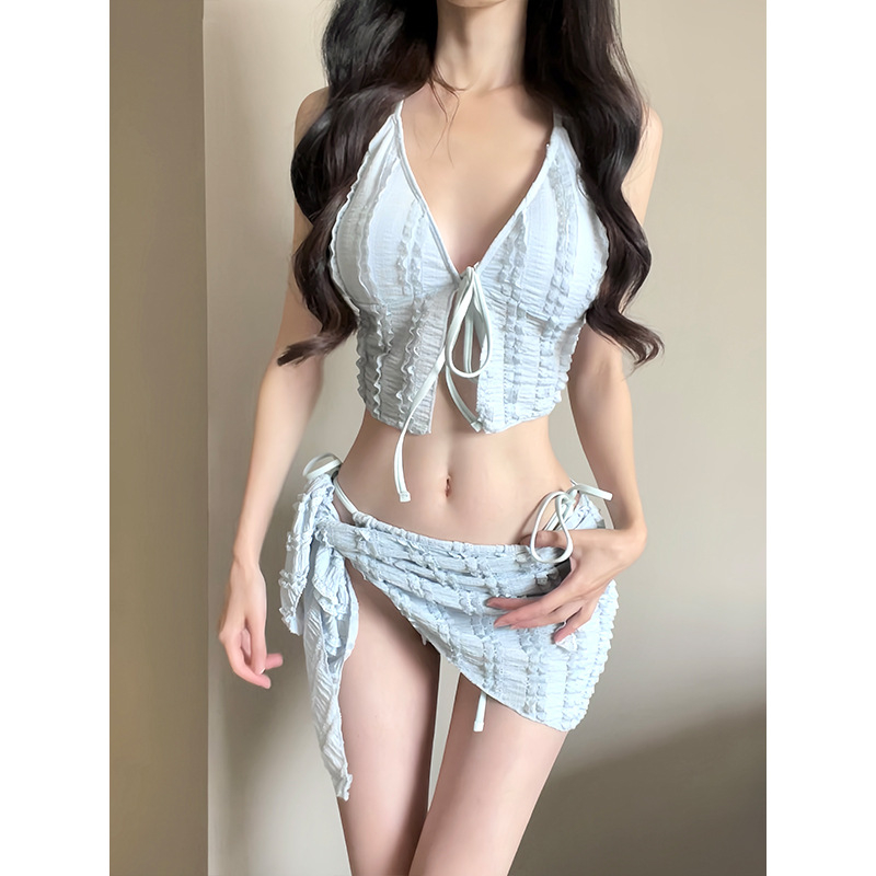 Ženski bikini set od tri dijela s prekrivanje trbuha - korejski INS stil, luksuzan izgled, mršavljenje, za odmor i toplice