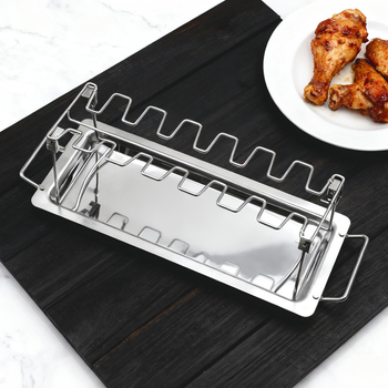 Grill portabil din oțel inoxidabil 430, pliabil, cu tavă de bază, pentru picioare de pui