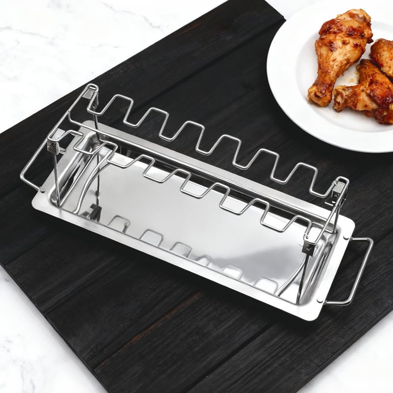 Grill portabil din oțel inoxidabil 430, pliabil, cu tavă de bază, pentru picioare de pui