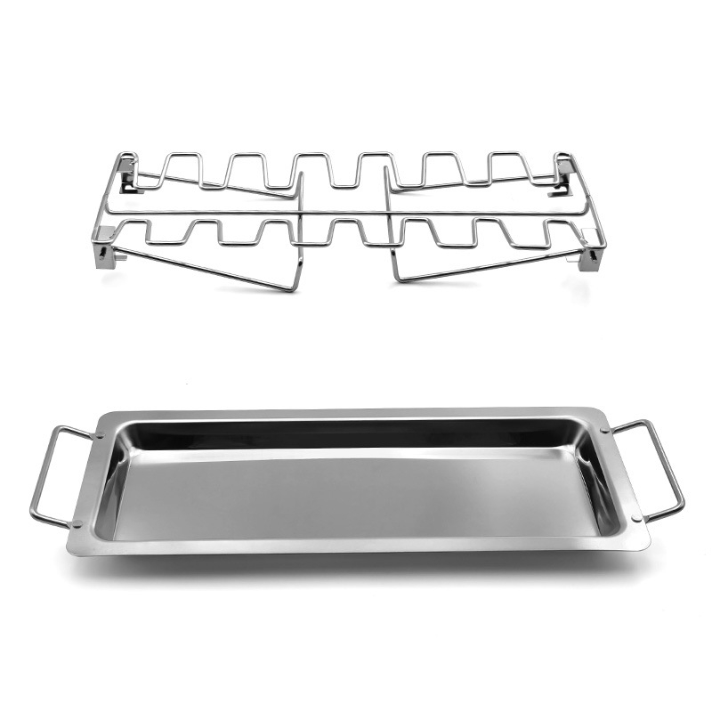 Grill portabil din oțel inoxidabil 430, pliabil, cu tavă de bază, pentru picioare de pui