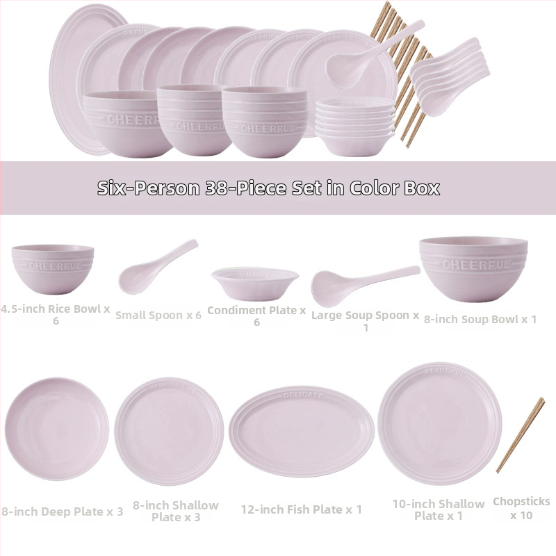 Reliefový anglický set riadu – porcelán Night Sakura ružová, misky na ryžu a polievku, taniere a paličky, 11 dielov, Nordic štýl