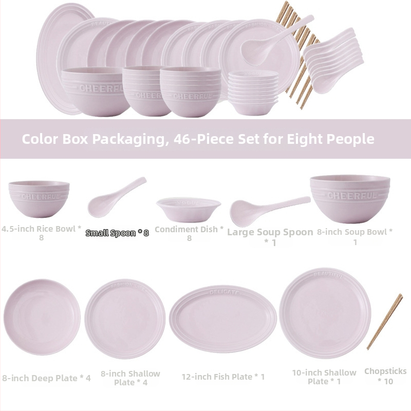 Reliefový anglický set riadu – porcelán Night Sakura ružová, misky na ryžu a polievku, taniere a paličky, 11 dielov, Nordic štýl
