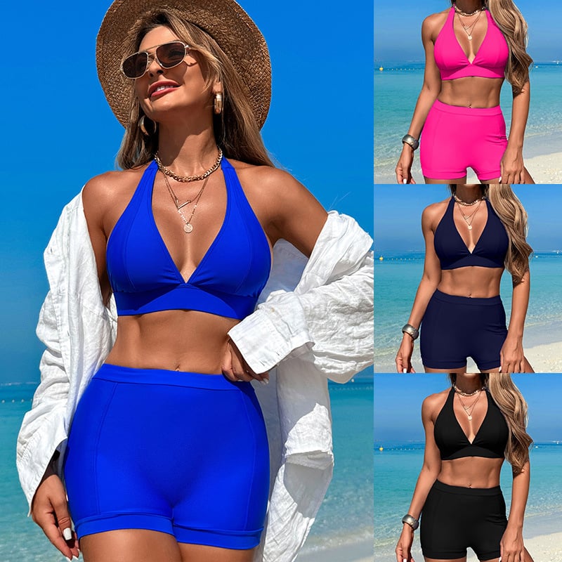 Ženski dvodijelni bikini, jedne boje, napuhnuti gornji dio, bez metalnih potpora