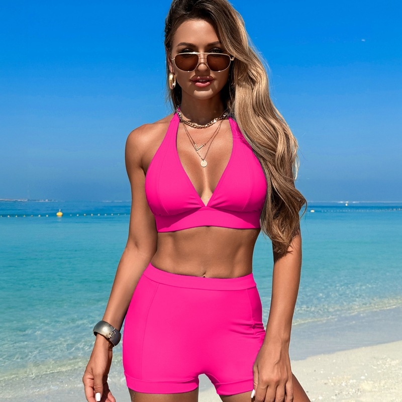 Ženski dvodijelni bikini, jedne boje, napuhnuti gornji dio, bez metalnih potpora