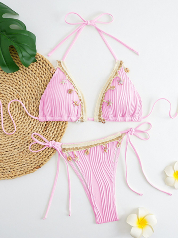Ženski bikini s vezicom i motivom školjke za plažu, model 2025