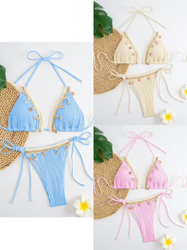 Ženski bikini s vezicom i motivom školjke za plažu, model 2025