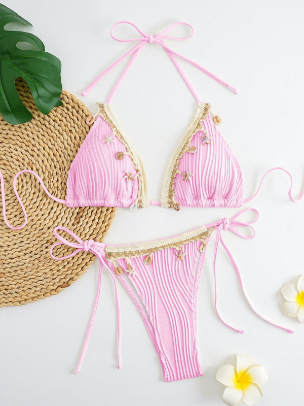 Ženski bikini s vezicom i motivom školjke za plažu, model 2025