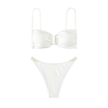Jednobojni bikini s U-izrezom Bandeau gornji dio, push-up, visokim strukom, otvorena leđa, najlon-poliester smjesa