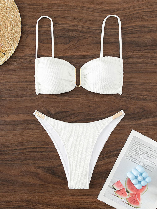 Jednobojni bikini s U-izrezom Bandeau gornji dio, push-up, visokim strukom, otvorena leđa, najlon-poliester smjesa