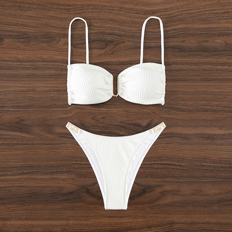 Jednobojni bikini s U-izrezom Bandeau gornji dio, push-up, visokim strukom, otvorena leđa, najlon-poliester smjesa
