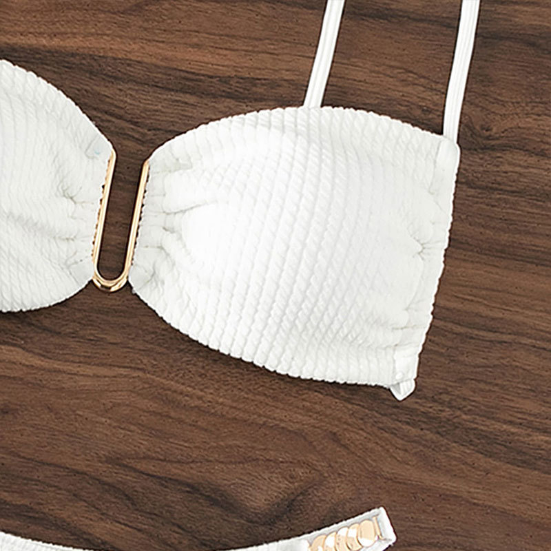 Jednobojni bikini s U-izrezom Bandeau gornji dio, push-up, visokim strukom, otvorena leđa, najlon-poliester smjesa