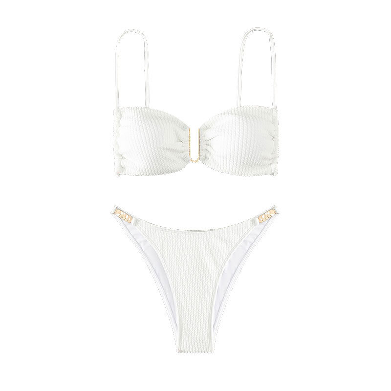 Jednobojni bikini s U-izrezom Bandeau gornji dio, push-up, visokim strukom, otvorena leđa, najlon-poliester smjesa