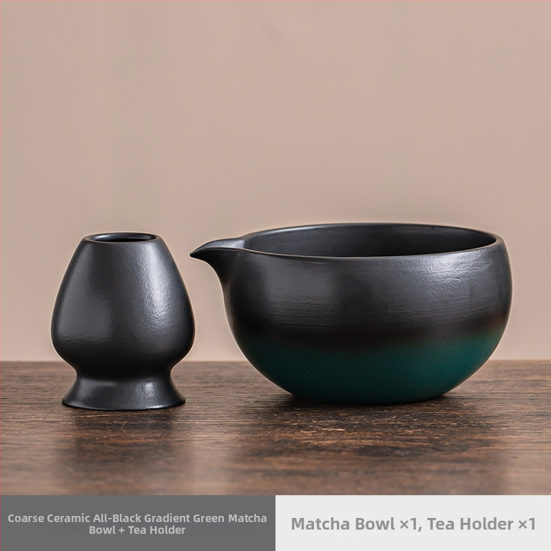 Vas de porțelan pentru matcha cu gură, tel și perie – accesorii ceremonie ceaiului