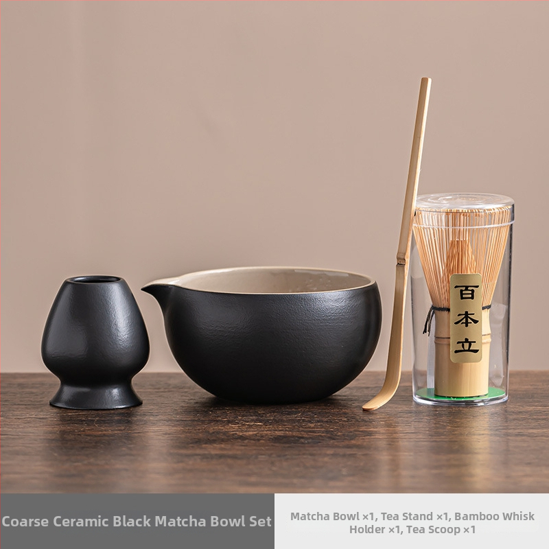 Vas de porțelan pentru matcha cu gură, tel și perie – accesorii ceremonie ceaiului