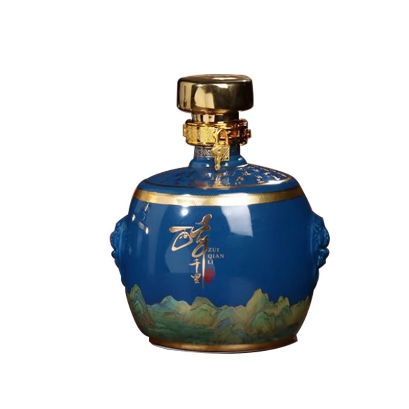 Sticlă ceramică goală pentru băuturi spirtoase, cutie cadou albastră, sigilată pentru uz casnic, cu design Drunken Rivers and Mountains