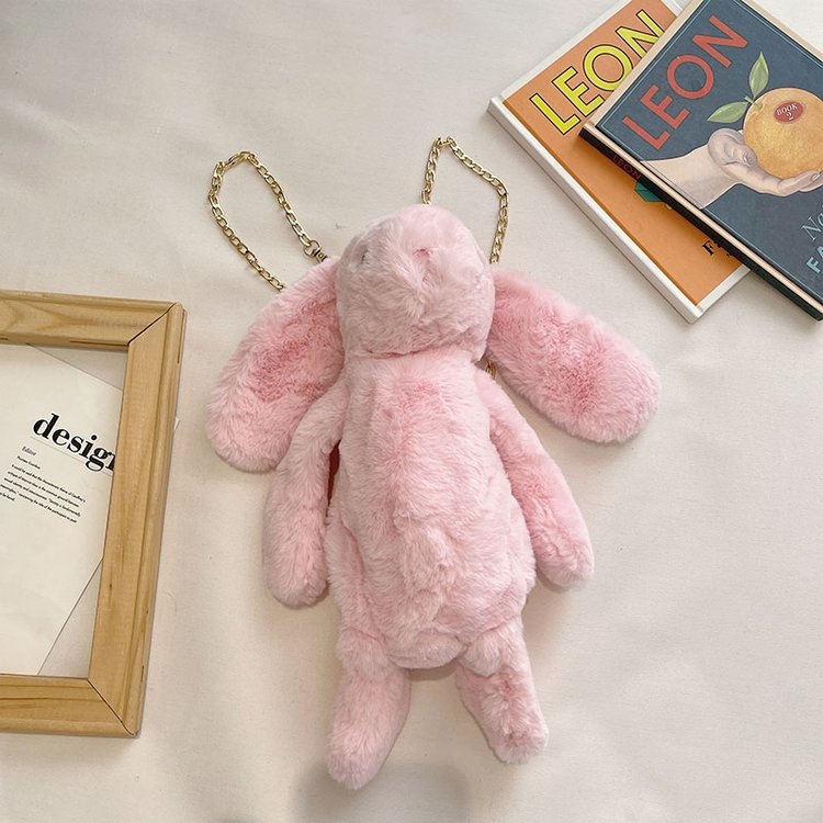 Mala torbica s lancem od plišane zečje dlake – umjetna krzna, preko ramena/crossbody