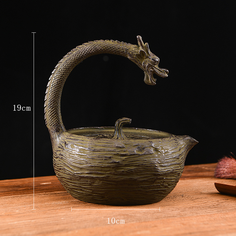 Ceainic din fier turnat cu dragon în relief, pentru uz casnic