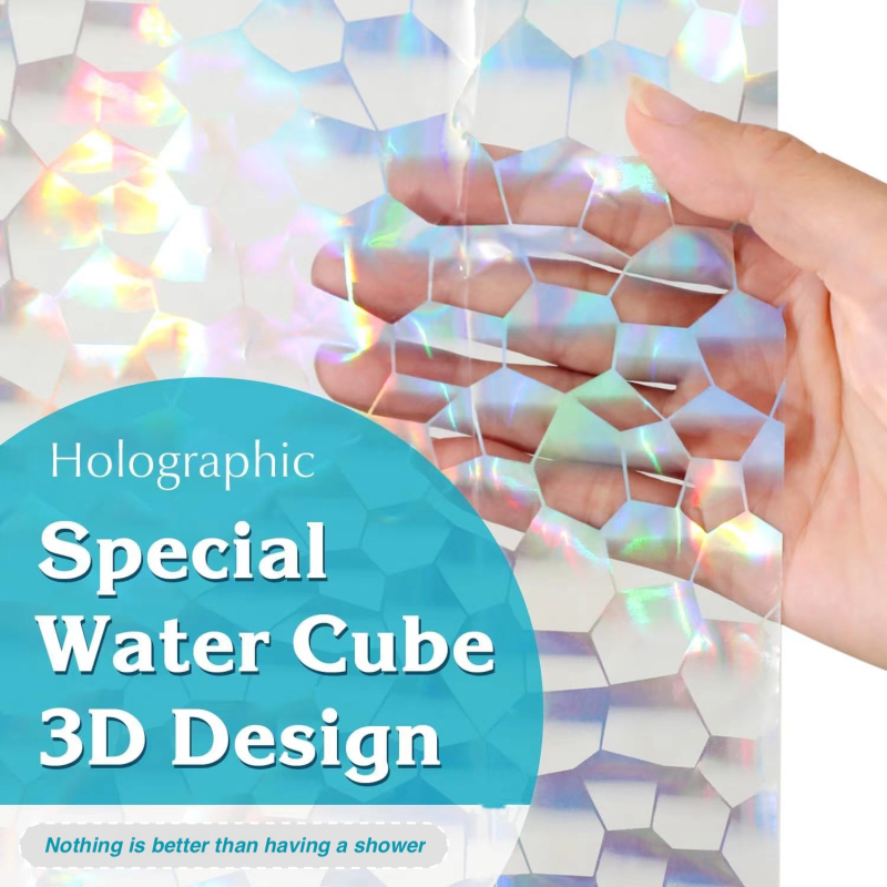 Perdea de duș EVA Laser 3D Water Cube, imprimeu colorat, impermeabilă, stil modern minimalist, personalizabil