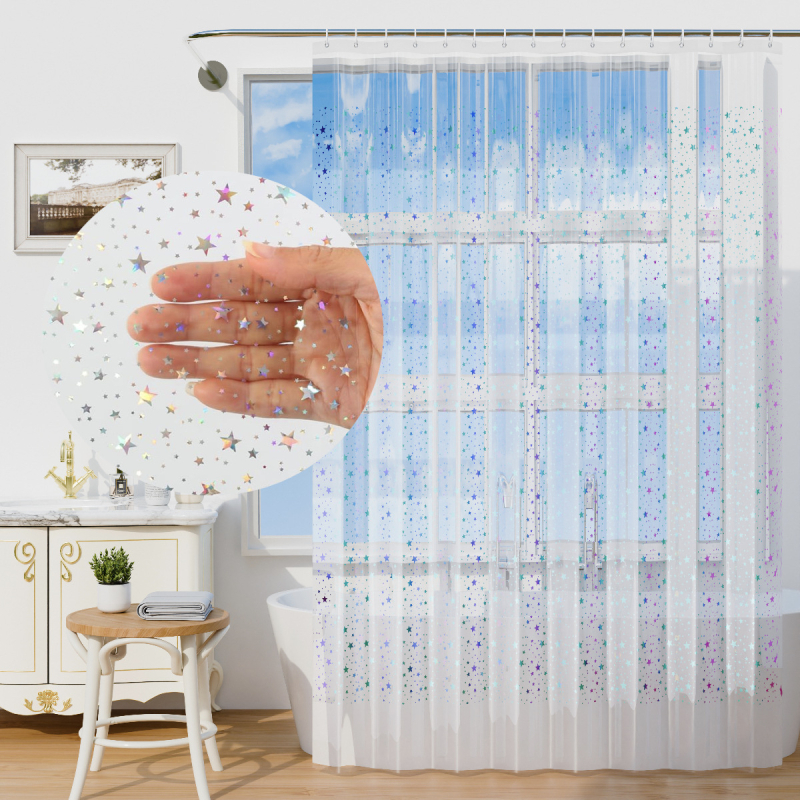 Perdea de duș EVA Laser 3D Water Cube, imprimeu colorat, impermeabilă, stil modern minimalist, personalizabil