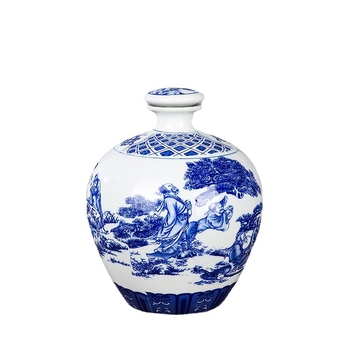 Recipient ceramic pentru vin, cu capac etanș, glazură albastru-alb