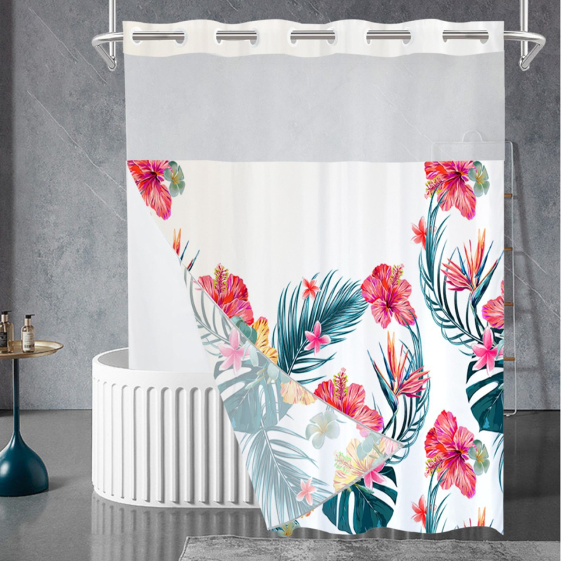 Curtă de duș impermeabilă din poliester, dublă, imprimare floral digitală, țesătură Chunya, personalizabilă cu imaginea furnizată