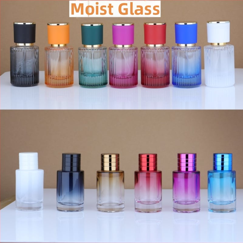 Farebné sklenené fľaštičky na parfum so rozprašovacím uzáverom, zvislé pruhy, 30 ml / 50 ml