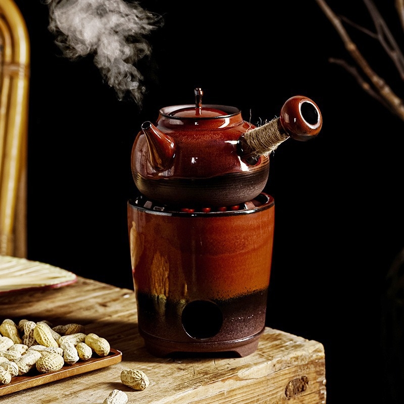În stoc: ceainic Gongfu din lut roșu, ceramică cu glazură de sobă, finisaj variat, mâner de ridicare, pentru exterior