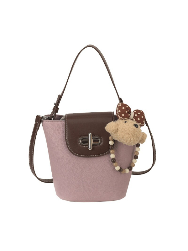 Retro torba-kofa s privjeskom medvjedić za žene, mala PU kožna crossbody torba, stil Miu, proljeće 2026