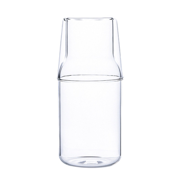Set minimalist cu oală și ceașcă pentru apă rece — sticlă borosilicată, uz casnic, pentru o persoană, pentru sucuri și apă cu lămâie