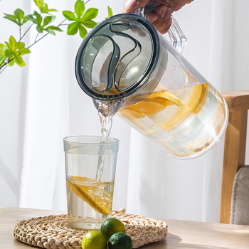 Ceainic transparent, rezistent la temperatură, pentru apă rece, cu capac; ceaină de fructe cu capac, capacitate mare – set plastic pentru birou