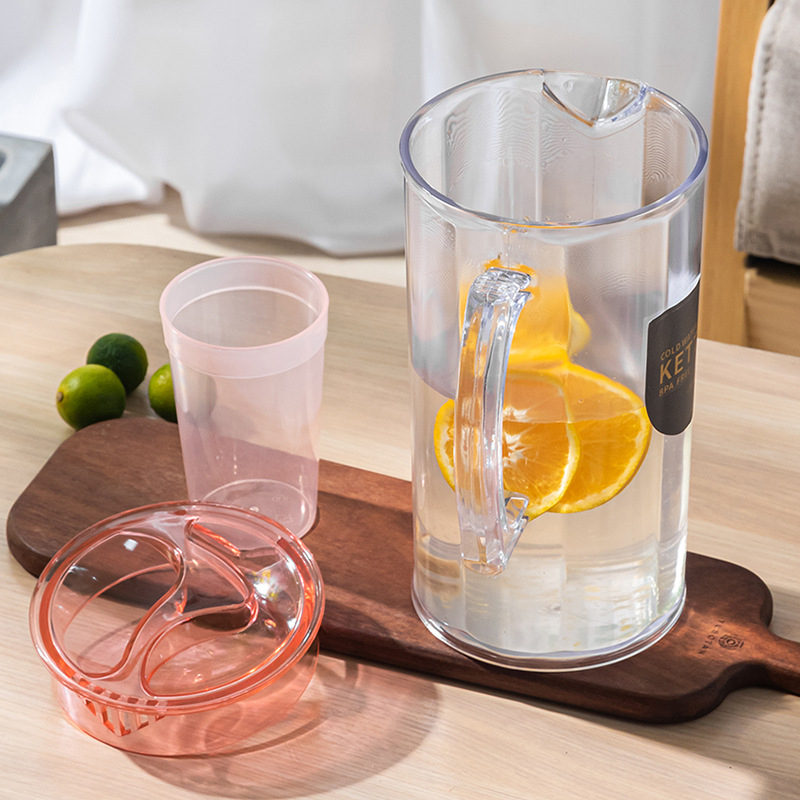 Ceainic transparent, rezistent la temperatură, pentru apă rece, cu capac; ceaină de fructe cu capac, capacitate mare – set plastic pentru birou