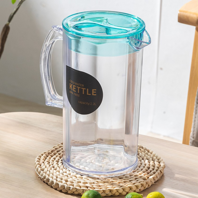 Ceainic transparent, rezistent la temperatură, pentru apă rece, cu capac; ceaină de fructe cu capac, capacitate mare – set plastic pentru birou