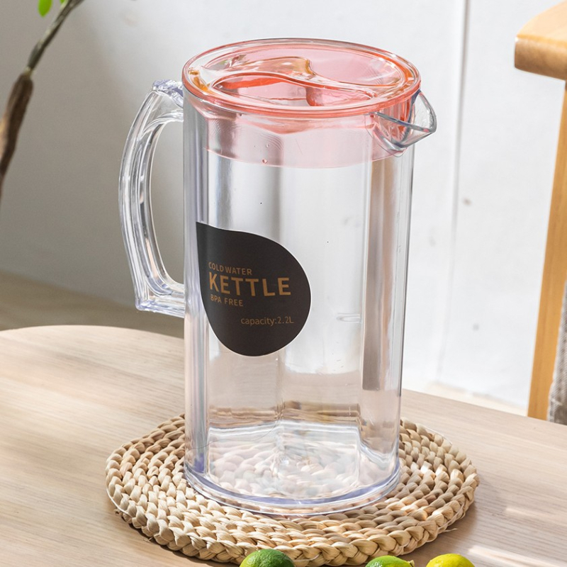 Ceainic transparent, rezistent la temperatură, pentru apă rece, cu capac; ceaină de fructe cu capac, capacitate mare – set plastic pentru birou