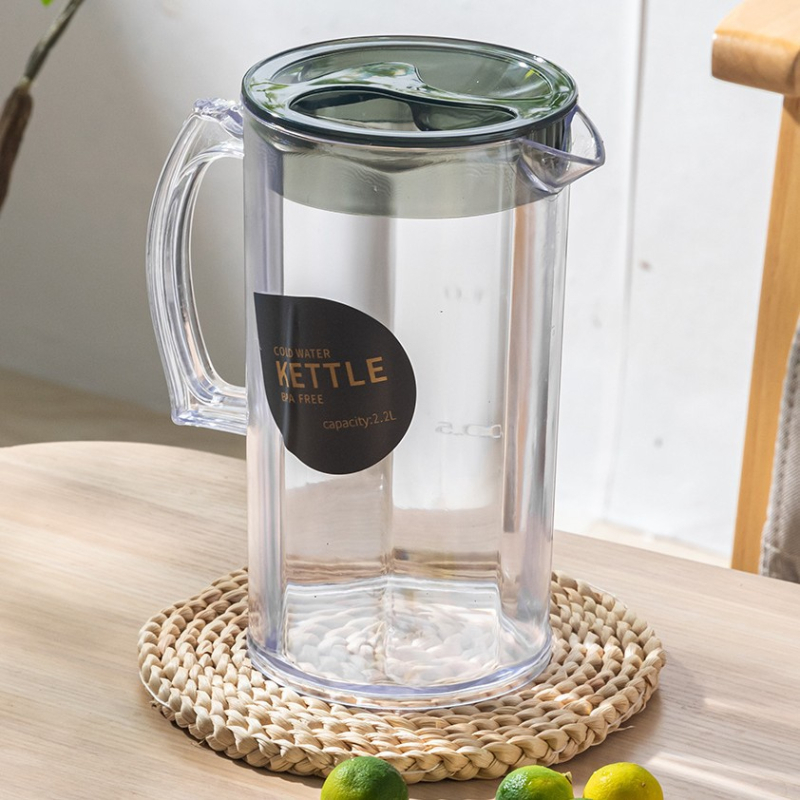 Ceainic transparent, rezistent la temperatură, pentru apă rece, cu capac; ceaină de fructe cu capac, capacitate mare – set plastic pentru birou