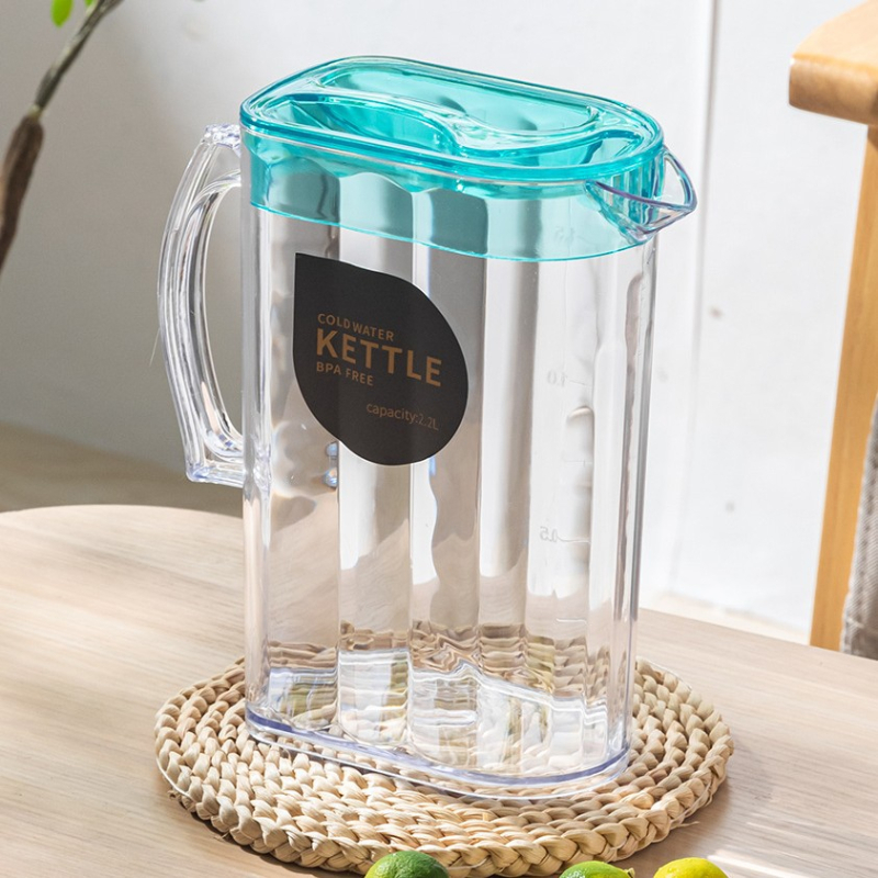Ceainic transparent, rezistent la temperatură, pentru apă rece, cu capac; ceaină de fructe cu capac, capacitate mare – set plastic pentru birou