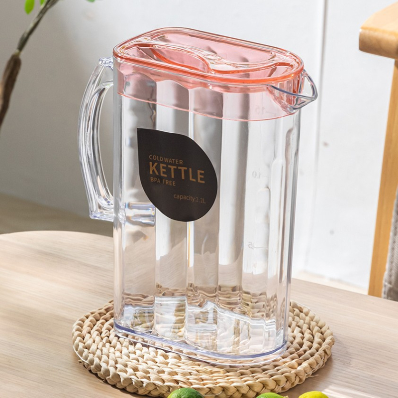 Ceainic transparent, rezistent la temperatură, pentru apă rece, cu capac; ceaină de fructe cu capac, capacitate mare – set plastic pentru birou