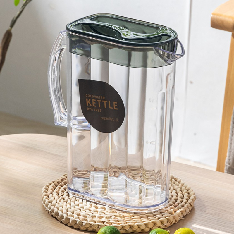 Ceainic transparent, rezistent la temperatură, pentru apă rece, cu capac; ceaină de fructe cu capac, capacitate mare – set plastic pentru birou
