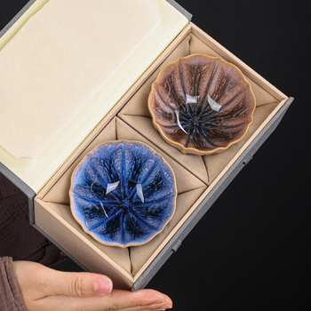 Set de cești Jianzhan pentru cuplu, ceramic Gongfu, cești Tianmu cu formă de petale, cutie cadou