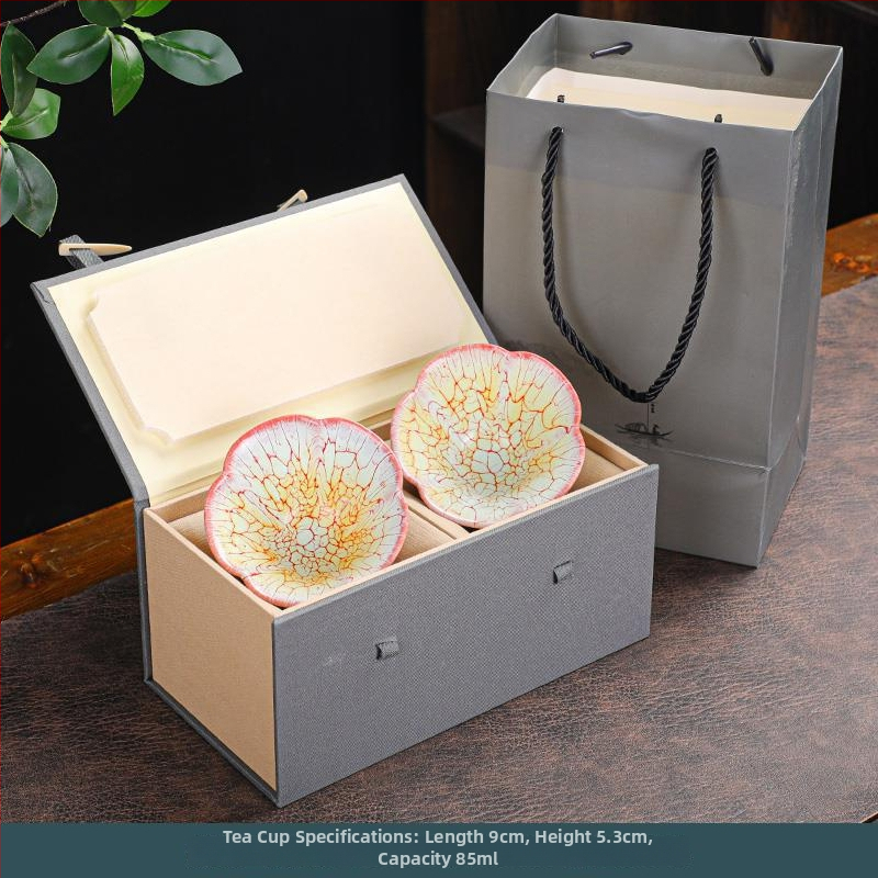 Set de cești Jianzhan pentru cuplu, ceramic Gongfu, cești Tianmu cu formă de petale, cutie cadou