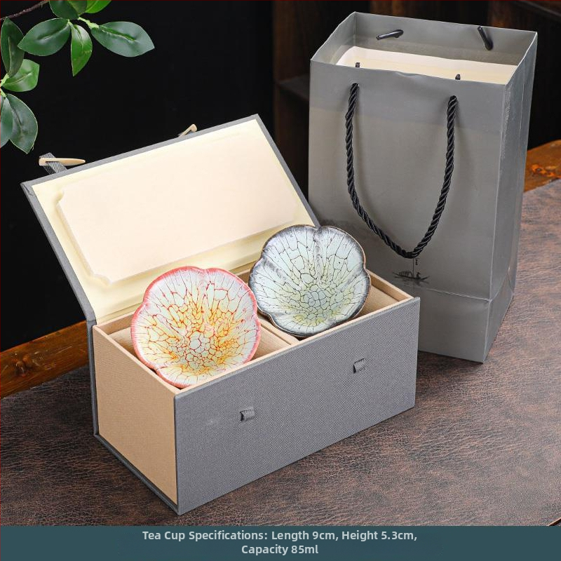 Set de cești Jianzhan pentru cuplu, ceramic Gongfu, cești Tianmu cu formă de petale, cutie cadou